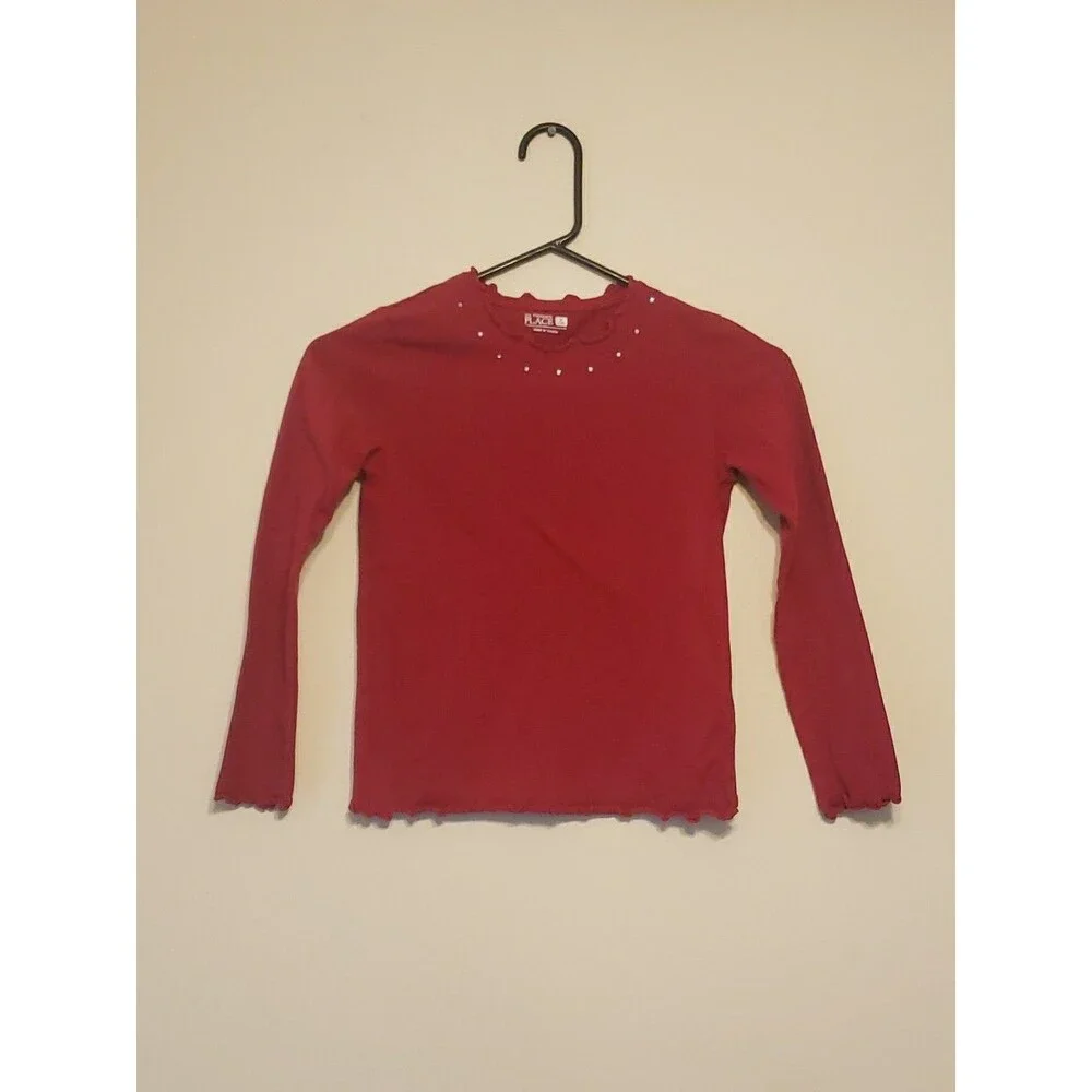 Childrens Place Red Long Sleeve Blouse with Jewel Accents Around Neck Size M 7/8